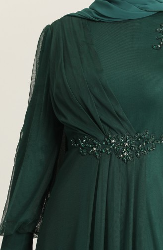 Emerald Green Hijab Evening Dress 4857-05