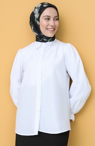 Kolları Büzgülü Kısa Gömlek 22K8466-01 Beyaz