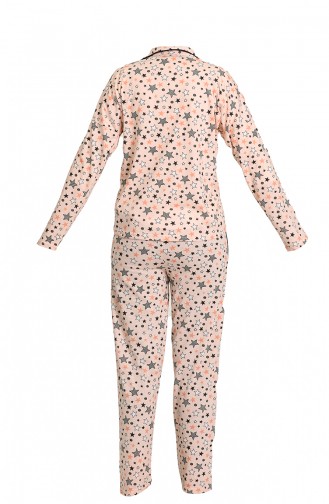Önden Düğmeli Penye Pijama Takım 21363-01 Somon