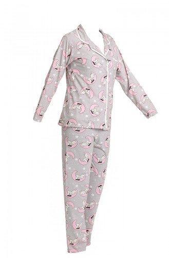Likralı Pijama Takım 21371-01 Gri