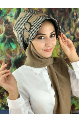 Kazayağı Desenli Tesettür Şapka 01409-01 Açık Kahve