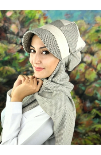 Desenli Atkılı Şapka 01424-01 Krem
