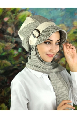 Desenli Atkılı Şapka 01424-01 Krem