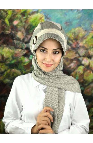 Desenli Atkılı Şapka 01424-01 Krem