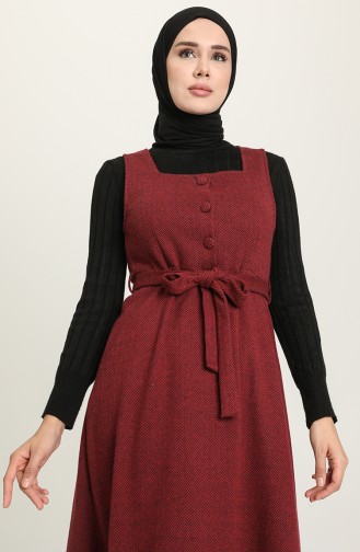Claret Red Hijab Dress 7130-03