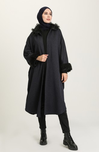 Poncho mit Pelz 1650-03 Dunkelblau 1650-03