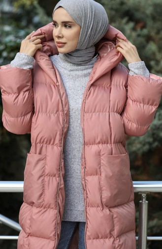 Kapitone Fermuarlı Şişme Mont 7001-03 Gül Kurusu