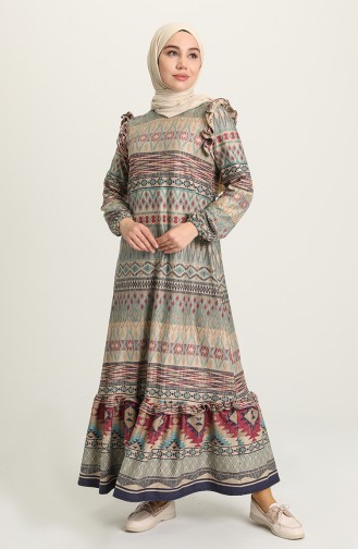 Green Almond Hijab Dress 22K8486-01