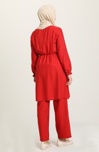 Beli Lastikli Tunik Pantolon İkili Takım 1050-01 Kırmızı
