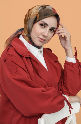 Desenli Çekme Koton Eşarp 11433-08 Koyu Somon Füme