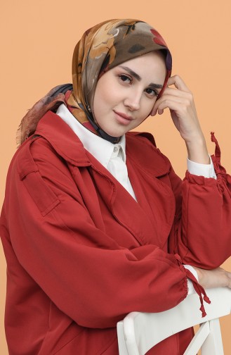 Desenli Çekme Koton Eşarp 11433-08 Koyu Somon Füme