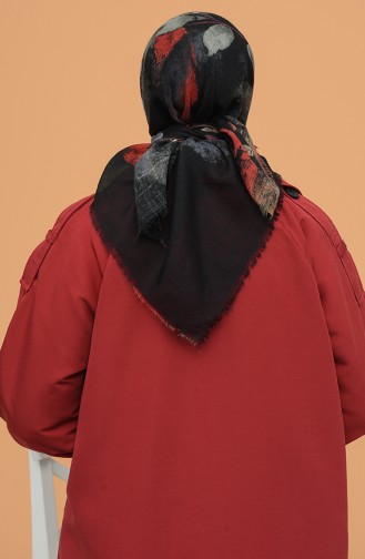 Desenli Flamlı Eşarp 11437-05 Siyah Gül Kurusu