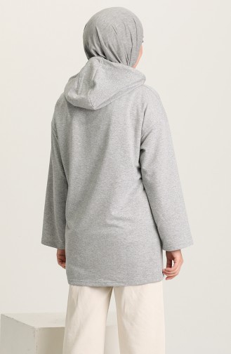 Kapüşonlu Fermuarlı Sweatshirt 3328-05 Gri