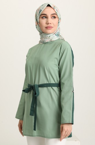 Çift Renkli Kuşaklı Tunik 3330-05 Mint Yeşili Zümrüt Yeşili