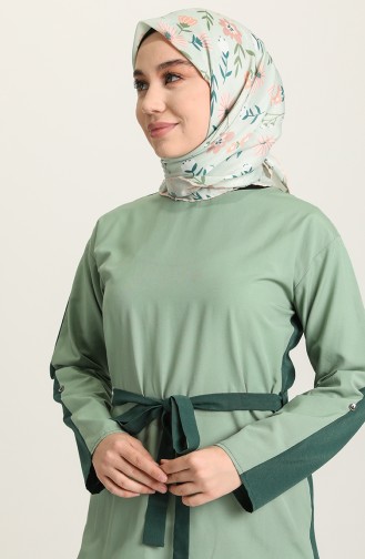 Çift Renkli Kuşaklı Tunik 3330-05 Mint Yeşili Zümrüt Yeşili