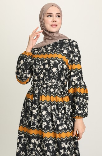 Senf Hijab Kleider 22K8487A-01