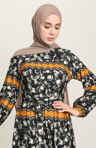 Senf Hijab Kleider 22K8487A-01