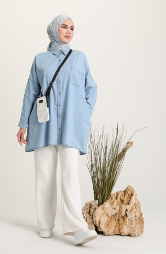 Düğmeli Kot Tunik 8073-01 Mavi