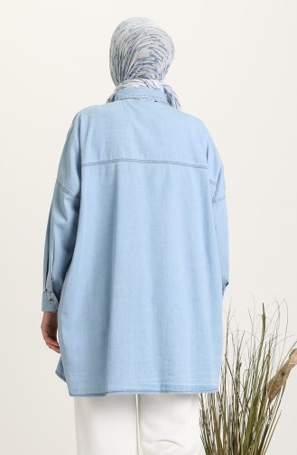 Düğmeli Kot Tunik 8073-01 Mavi
