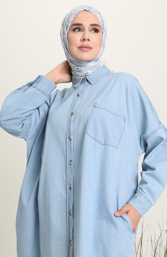 Düğmeli Kot Tunik 8073-01 Mavi