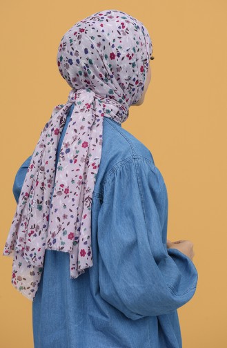 Çiçek Desen Pamuk Şal 12539A-04 Lila