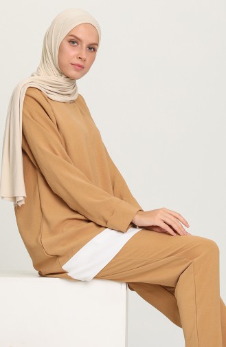 Aerobin Kumaş Tunik Pantolon İkili Takım 9510-01 Camel