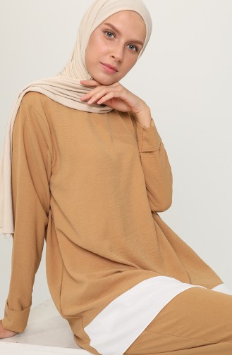 Aerobin Kumaş Tunik Pantolon İkili Takım 9510-01 Camel