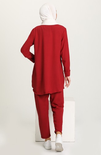 Aerobin Kumaş Tunik Pantolon İkili Takım 9510-03 Bordo