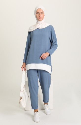 Aerobin Kumaş Tunik Pantolon İkili Takım 9510-06 İndigo