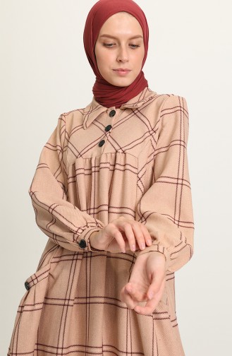 Beige Hijab Dress 22K8494A-04