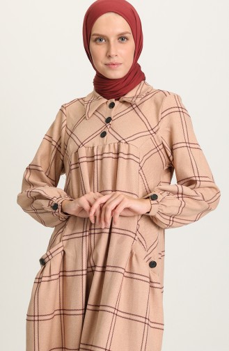 Beige Hijab Dress 22K8494A-04