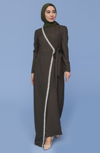 Khaki Hijab-Abendkleider 7045-02