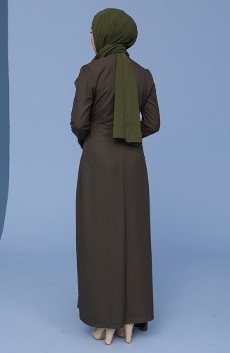Khaki Hijab Evening Dress 7045-02