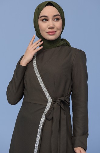Khaki Hijab Evening Dress 7045-02