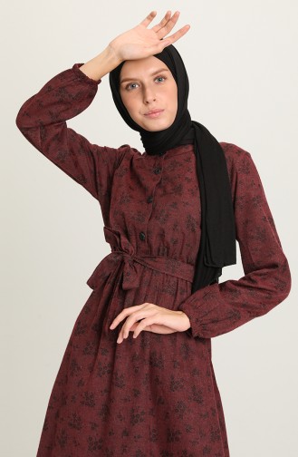 Claret Red Hijab Dress 5069-04