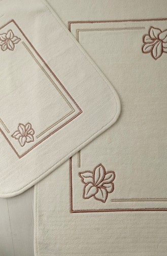 Zambak İşlemeli Banyo Paspas Takımı 160555-01 Sütlü kahve