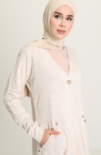 Triko Düğmeli Hırka 8002-05 Krem