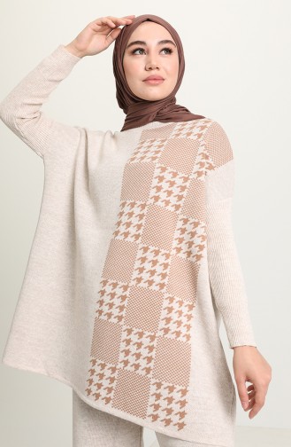 Triko Kazayağı Desenli Tunik Pantolon İkili Takım 4382-02 Bej