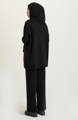 Triko Kazayağı Desenli Tunik Pantolon İkili Takım 4382-03 Siyah