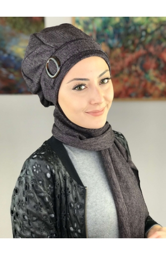 Çarkıfelek Kırçıllı Tokalı Atkılı Bere 10AB12EKM-01 Orta Mor