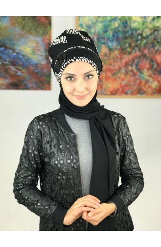 Tokalı Atkılı Bere 27AB12EKM-01 Siyah Beyaz