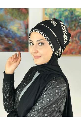 Tokalı Atkılı Bere 27AB12EKM-01 Siyah Beyaz