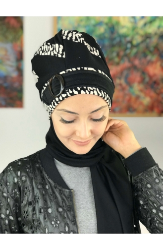Tokalı Atkılı Bere 27AB12EKM-01 Siyah Beyaz