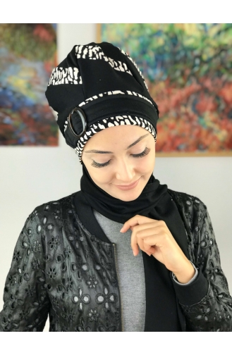 Tokalı Atkılı Bere 27AB12EKM-01 Siyah Beyaz