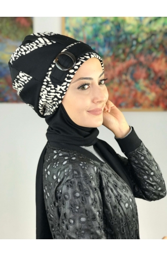 Tokalı Atkılı Bere 27AB12EKM-01 Siyah Beyaz