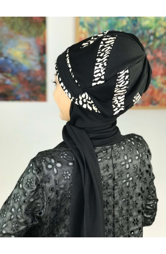 Tokalı Atkılı Bere 27AB12EKM-01 Siyah Beyaz