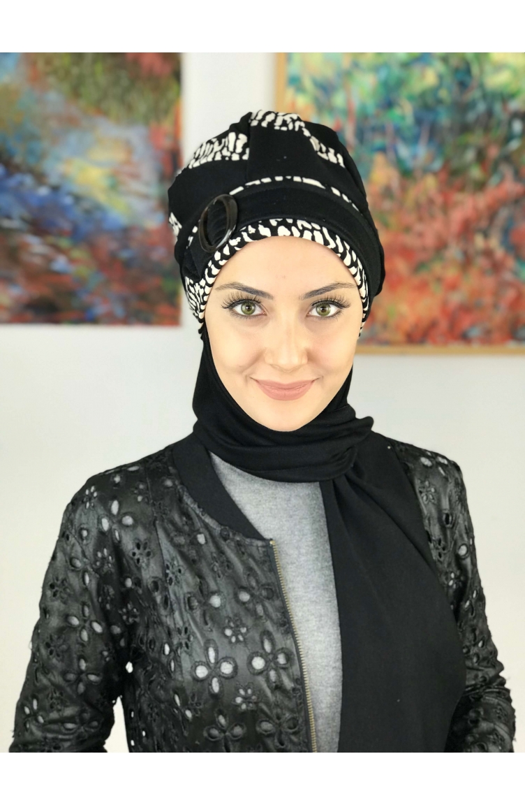 Tokalı Atkılı Bere 27AB12EKM-01 Siyah Beyaz