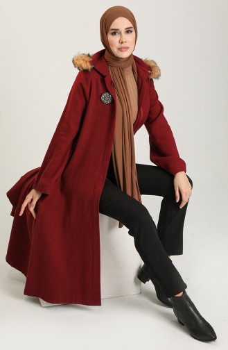 Manteau Cousu Avec Broche 611571-04 Rouge Claret 611571-04