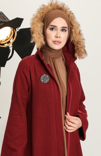 Brooched Cachet Coat 611571-04 Claret Red 611571-04