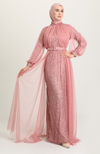 Powder Hijab Evening Dress 5441-06